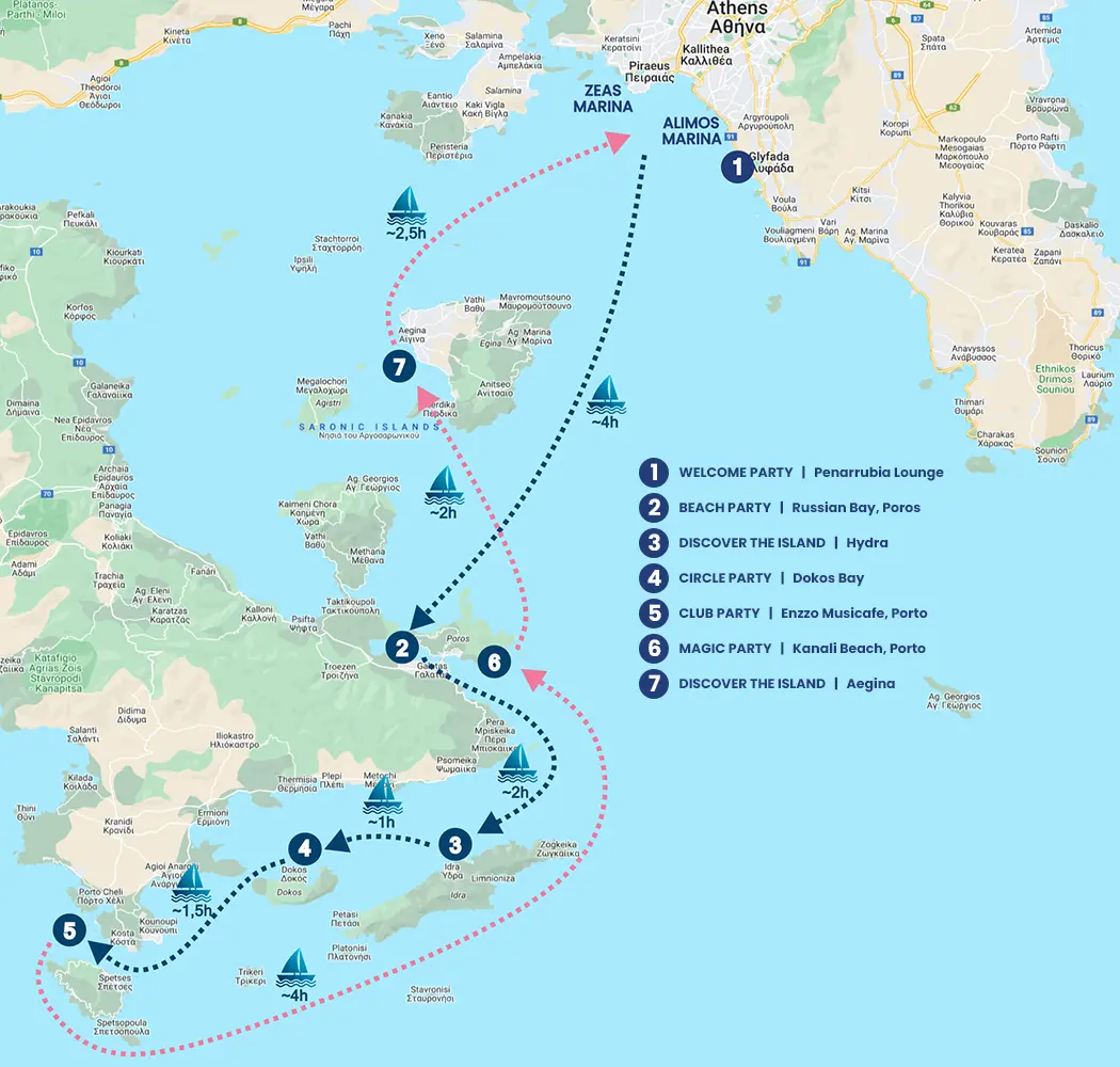 Harta cu ruta si program pentru Archipelago, Marea Egee, Grecia, 2024